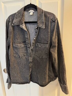 H&M Washed Black Denim Button-Down Shirt